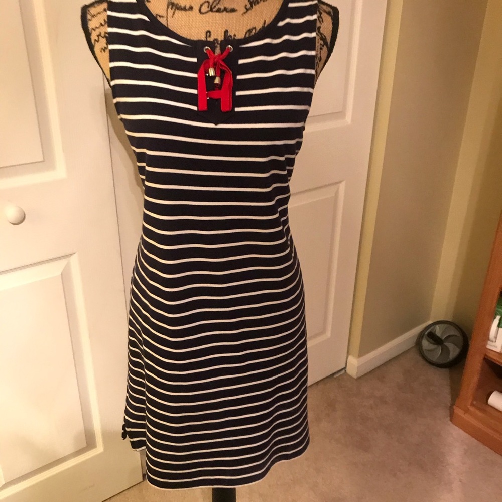 Talbots Navy & White Striped Nautical Dress
